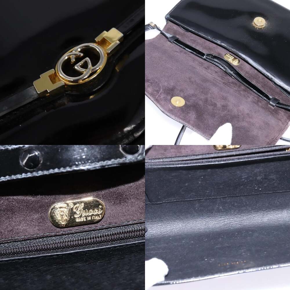 GUCCI Shoulder Bag Enamel Black Gold - Picture 11 of 12